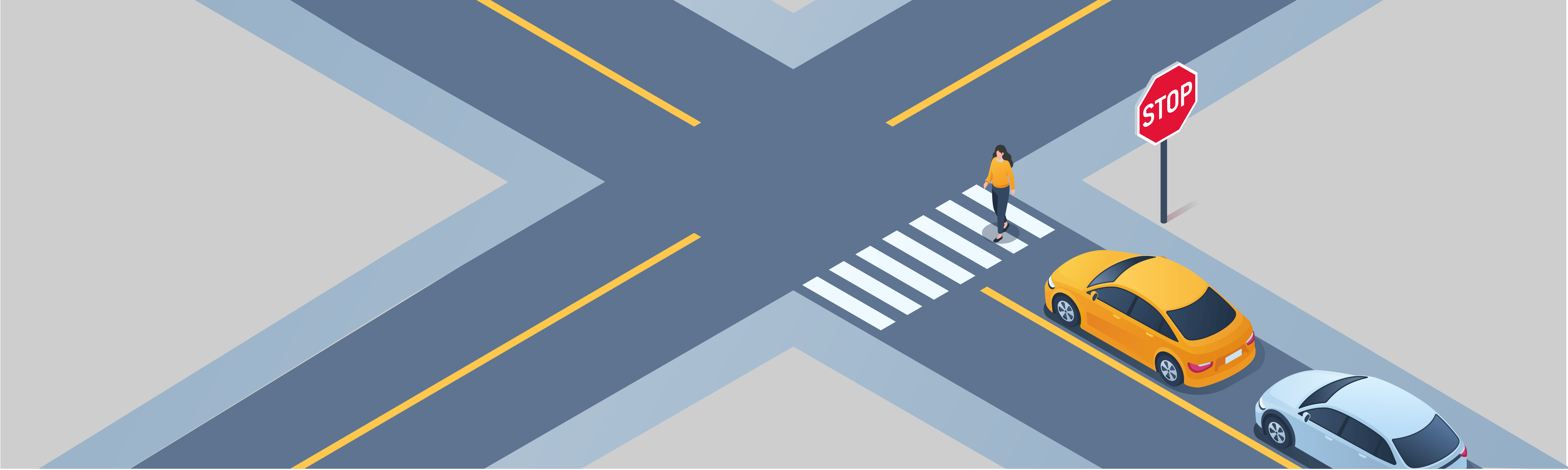 Driving Test Canada - Car Changing positions - What should you do when approaching a stopped vehicle that is letting pedestrians cross the road at the intersection?